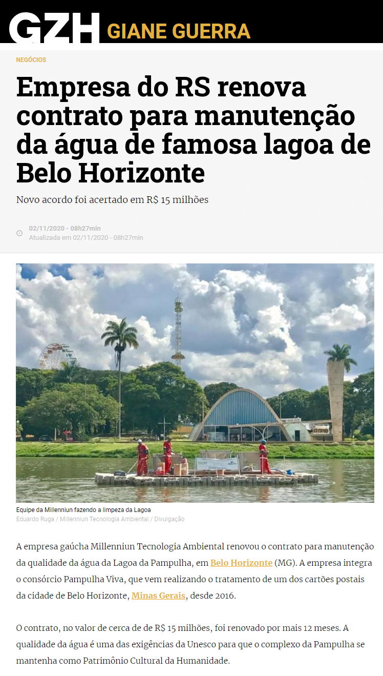 Empresa do RS renova contrato para manutenção da água de famosa lagoa de Belo Horizonte, Biorremediador Enzilimp